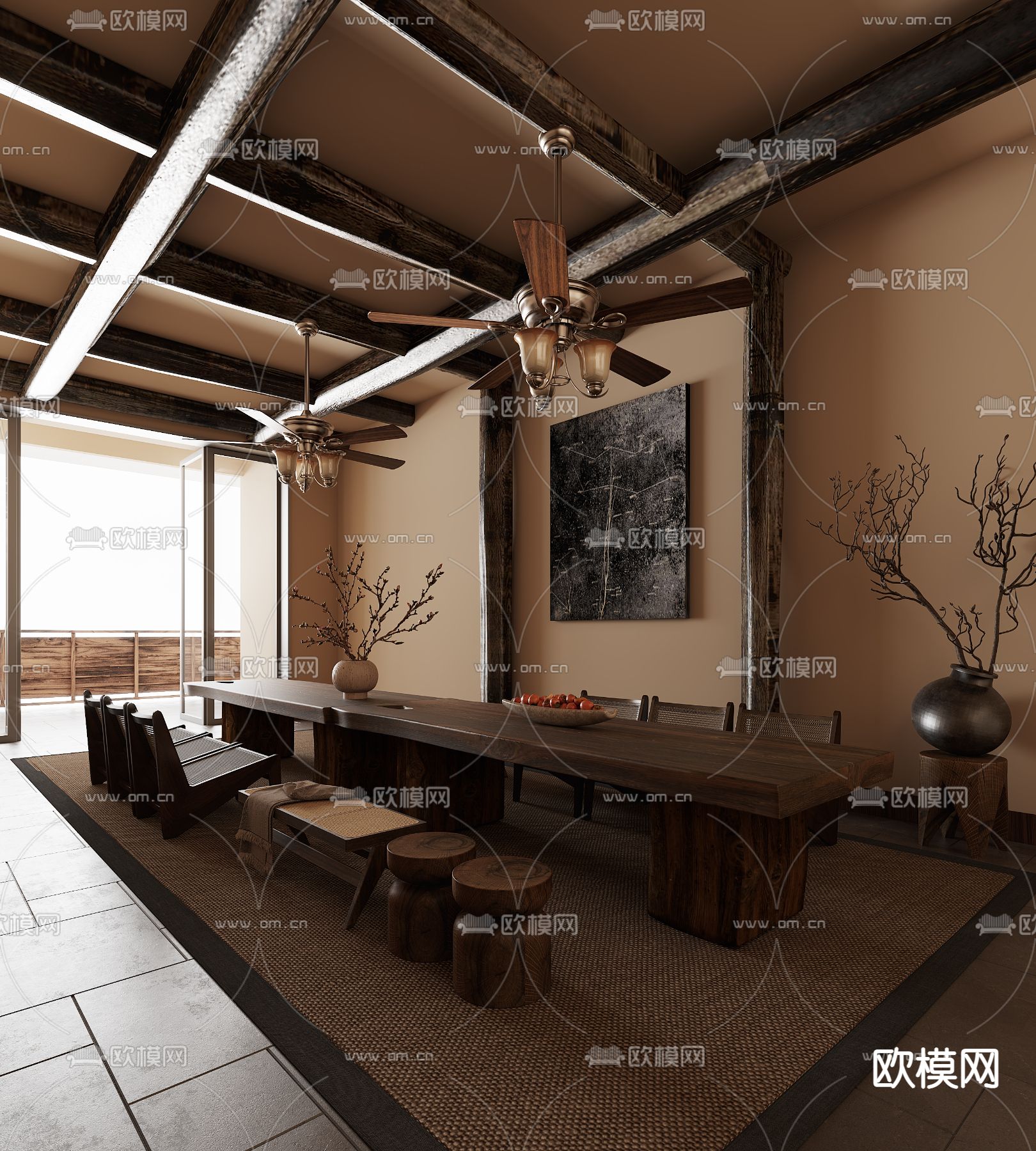 侘寂风茶室3d模型下载_ID14095187_3dmax免费模型-欧模网