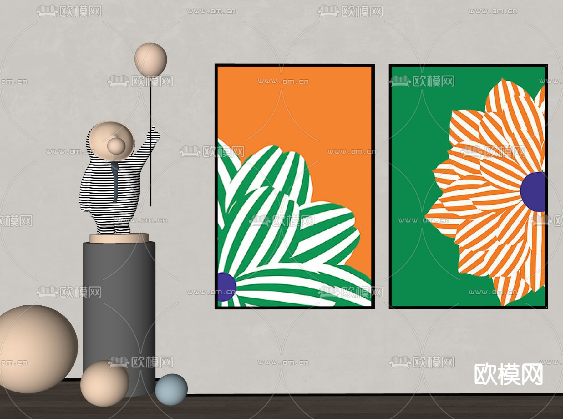 抽象装饰挂画su模型下载（渲染图2）