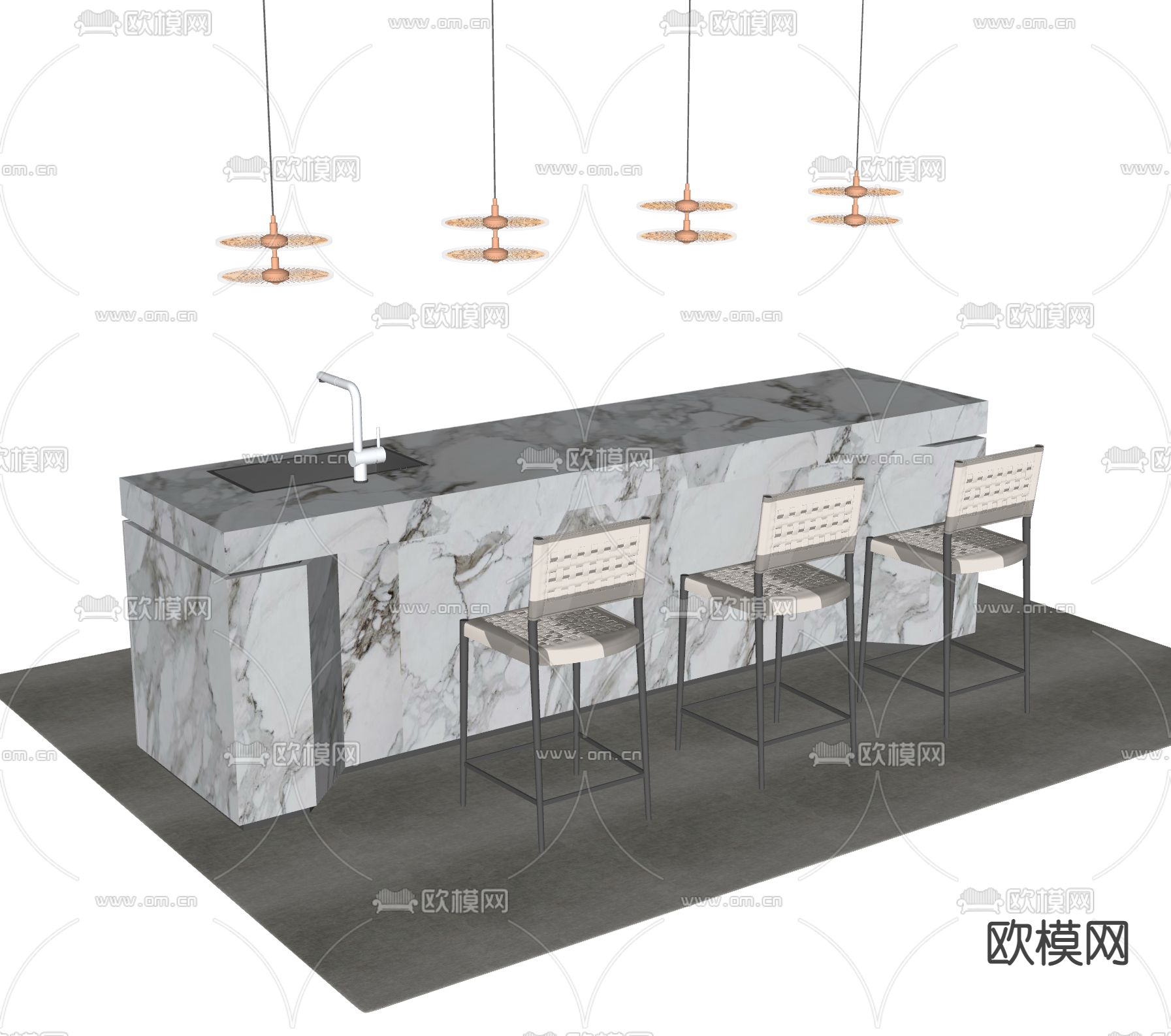 吧台桌椅 水吧台su模型下载（渲染图2）