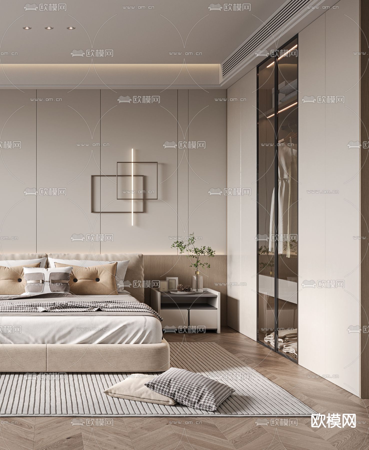 现代卧室 主卧3d模型下载（渲染图2）