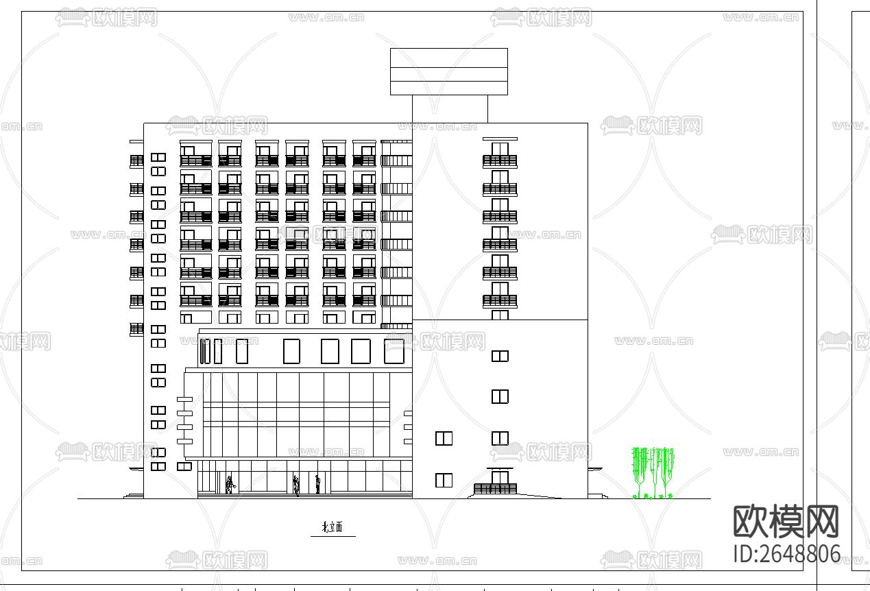 高层综合楼CAD施工图下载（渲染图3）