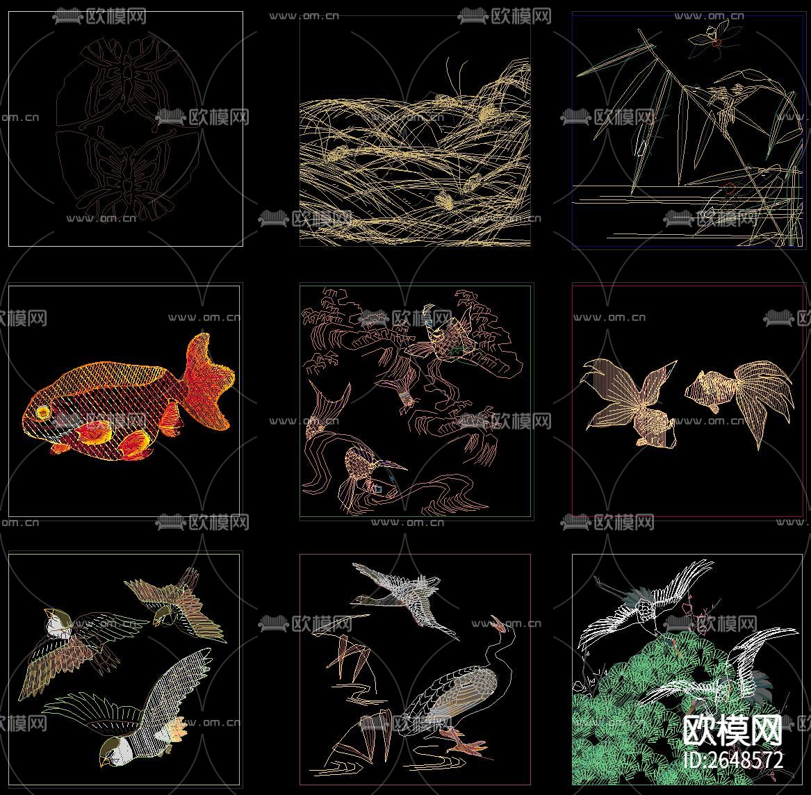 中式传统国画CAD图库下载（渲染图2）