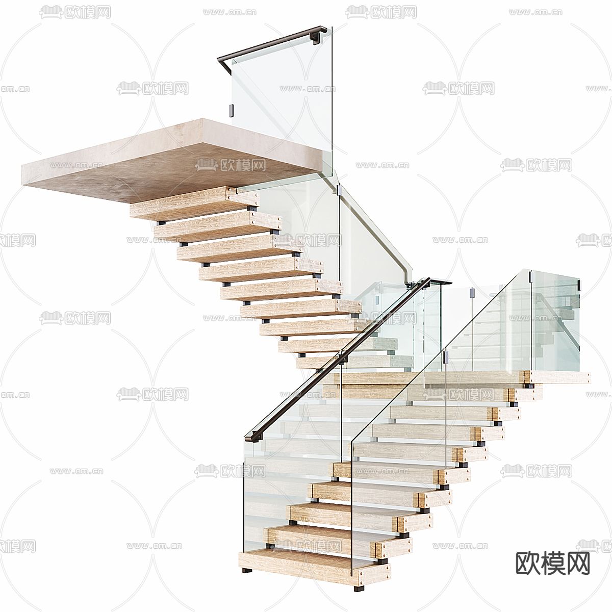 悬空楼梯 玻璃楼梯3d模型下载（渲染图1）