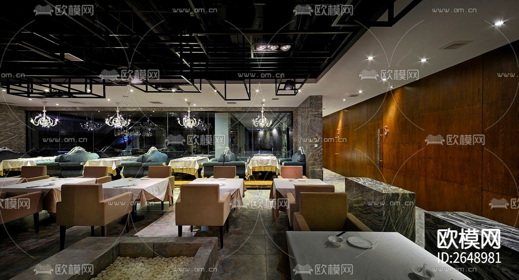 茶餐厅饭店CAD施工图下载（渲染图3）