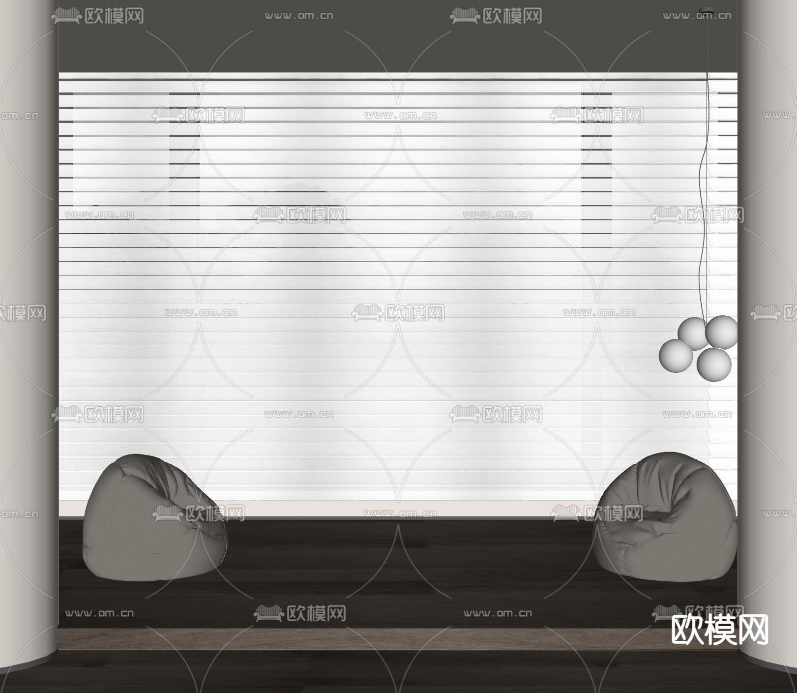 窗帘 梦幻帘 百叶帘su模型下载（渲染图2）