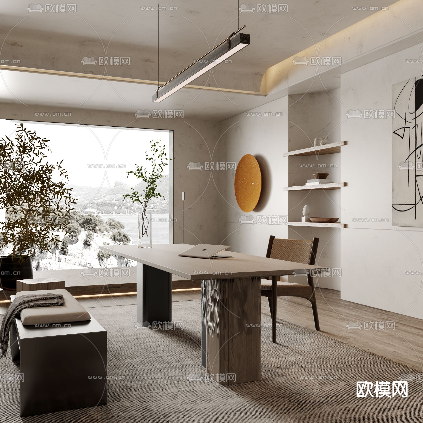 侘寂书房3d模型下载_ID14094170_3dmax免费模型-欧模网