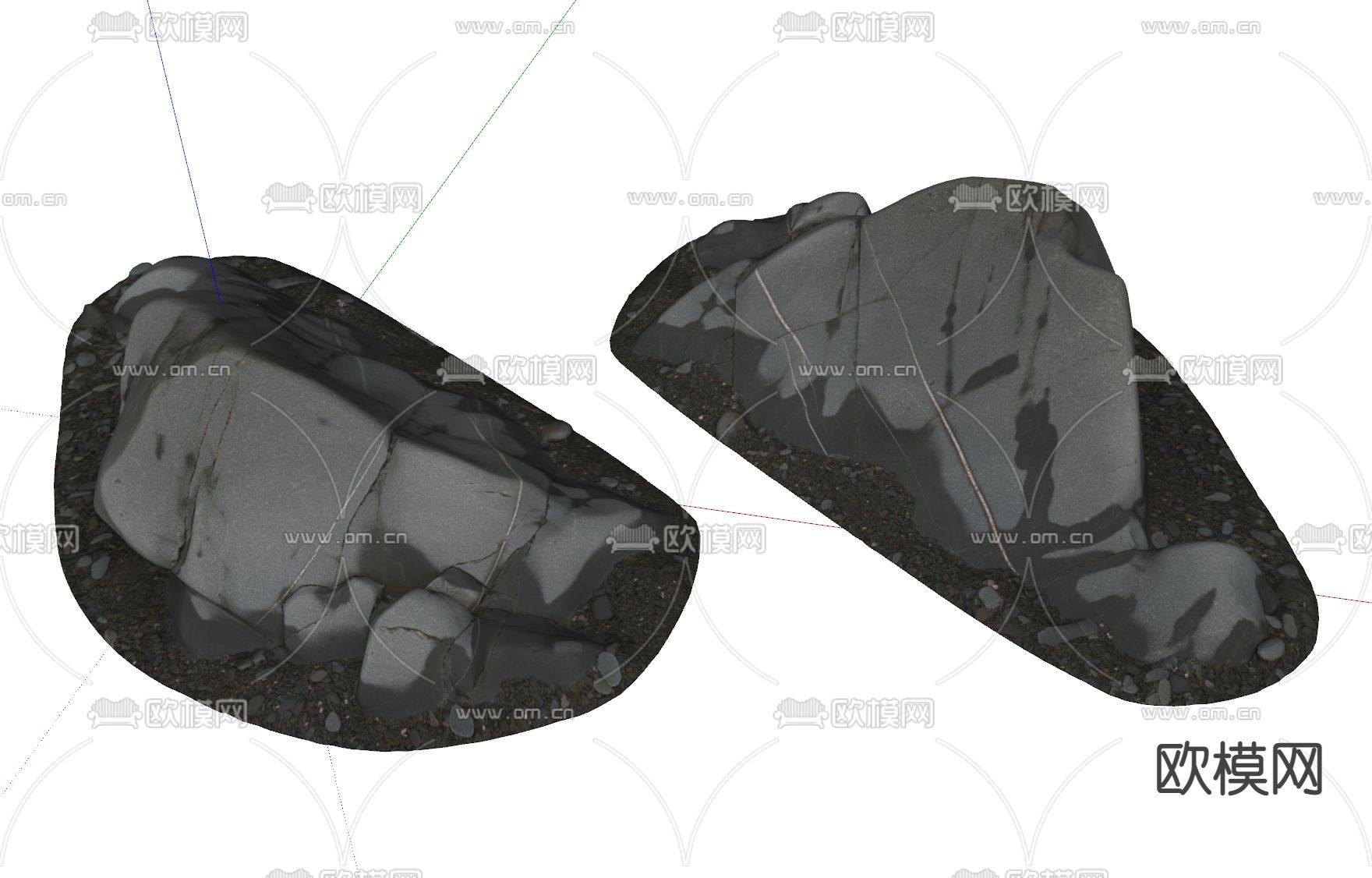 石头 石块 景观石su模型下载（渲染图2）