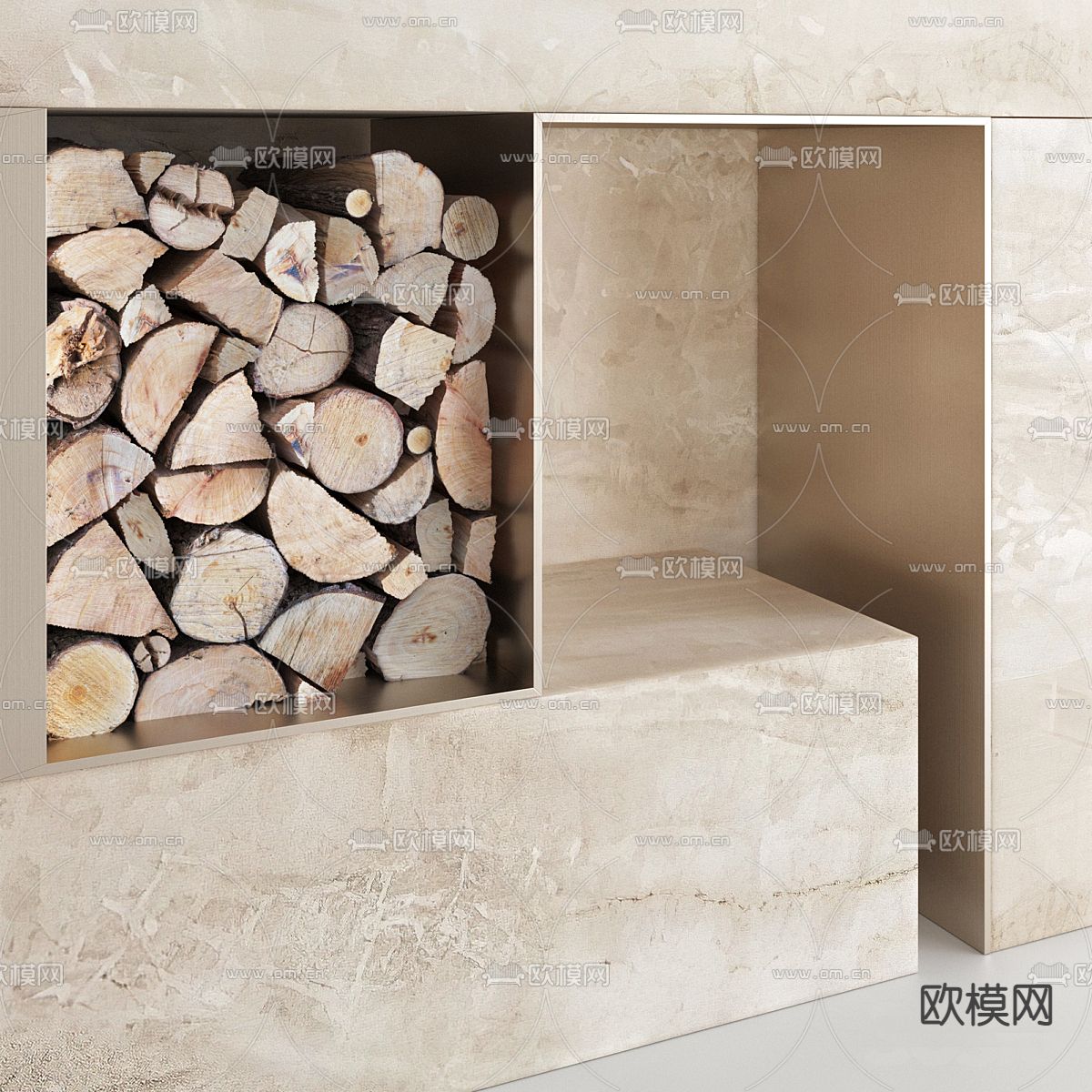 侘寂壁炉 背景墙3d模型下载（渲染图2）