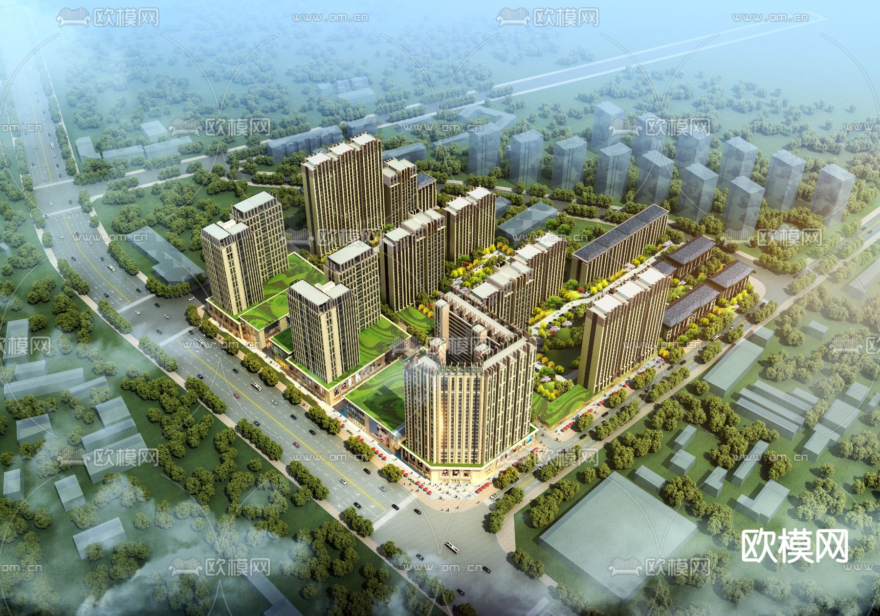 住宅小区鸟瞰3d模型下载