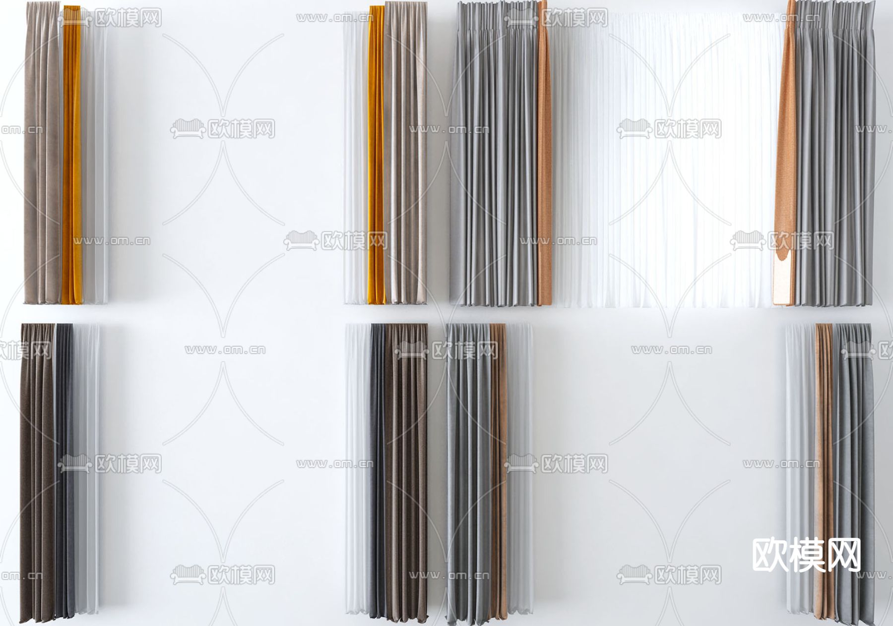 素色窗帘 窗纱3d模型下载