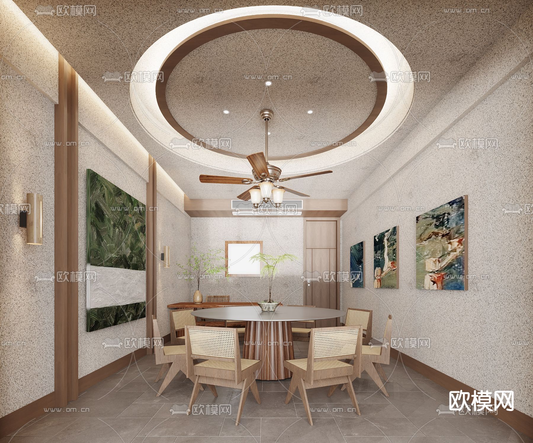 侘寂风餐厅 包房 包间 包厢3d模型下载（渲染图1）