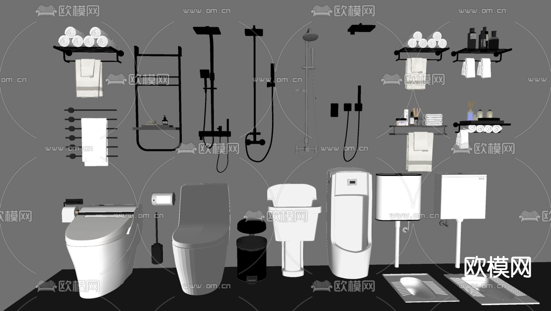 马桶 蹲便器 毛巾架 花洒su模型下载（渲染图2）