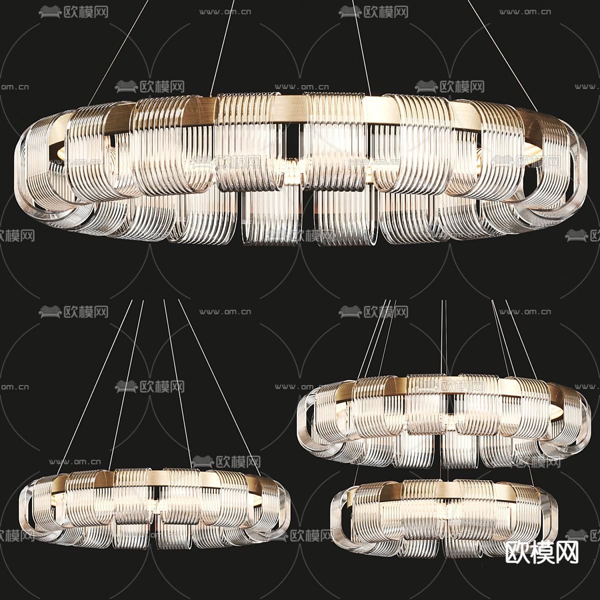 圆环吊灯 多层吊灯3d模型下载（渲染图1）