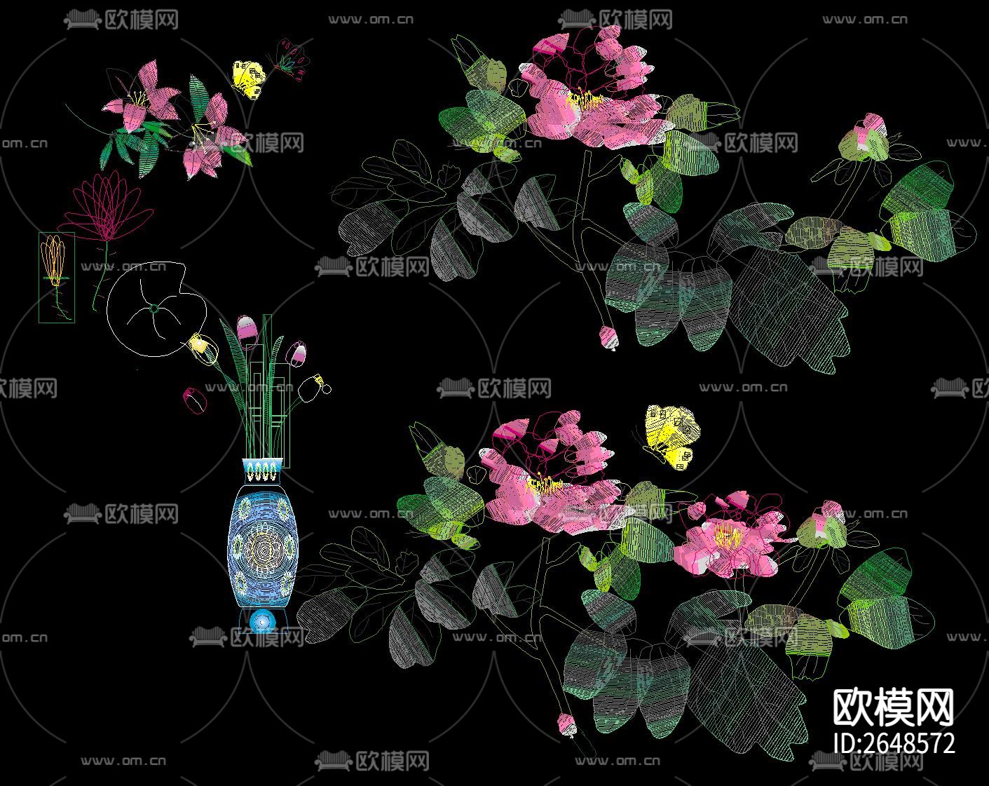中式传统国画CAD图库下载（渲染图6）