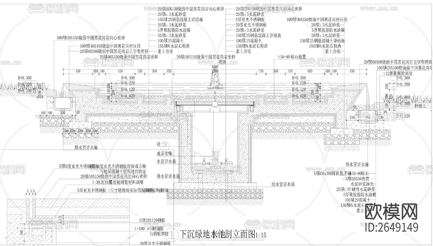 下沉绿地水池CAD节点大样下载（渲染图1）