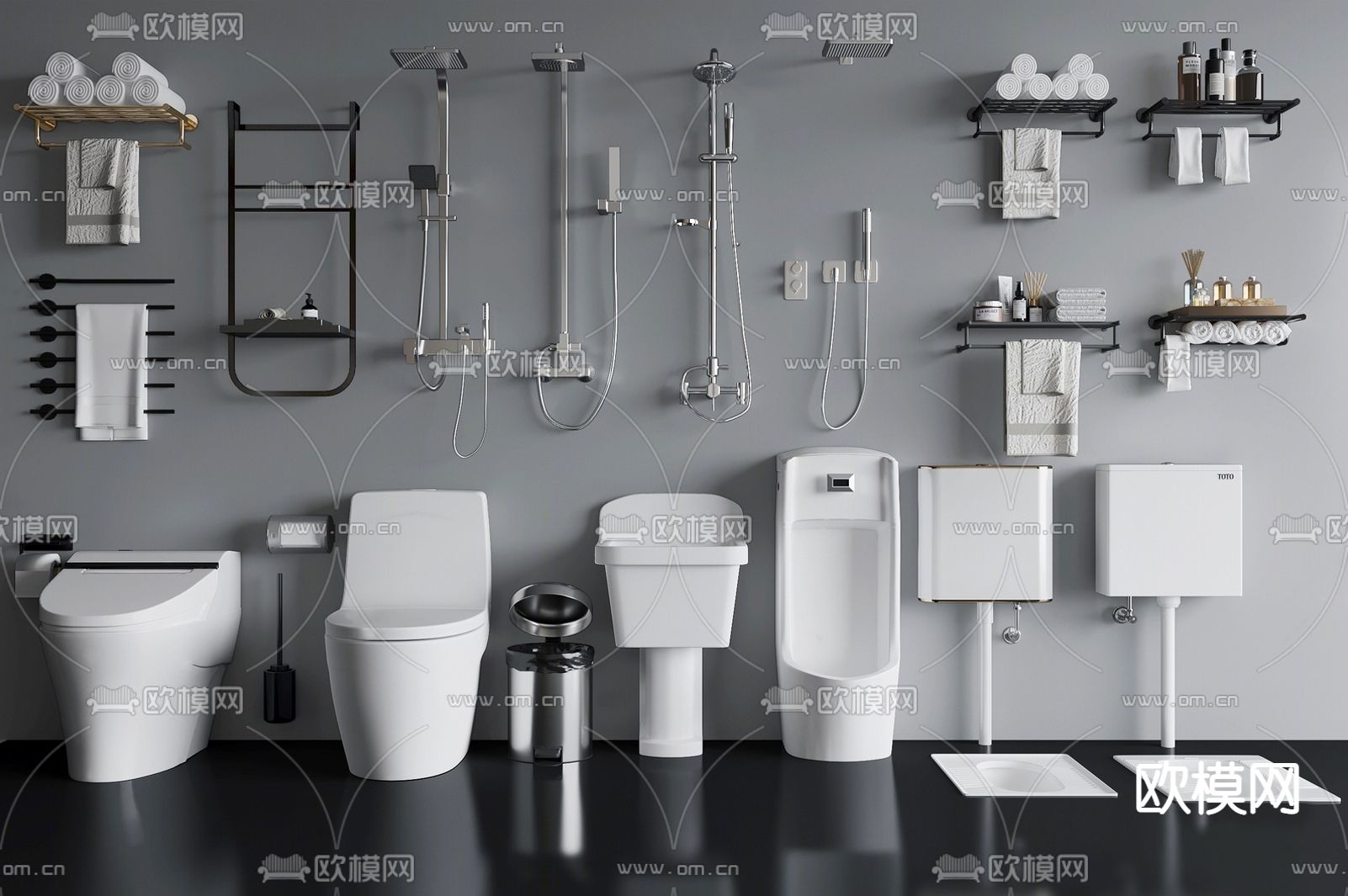 马桶 蹲便器 毛巾架 花洒su模型下载（渲染图1）