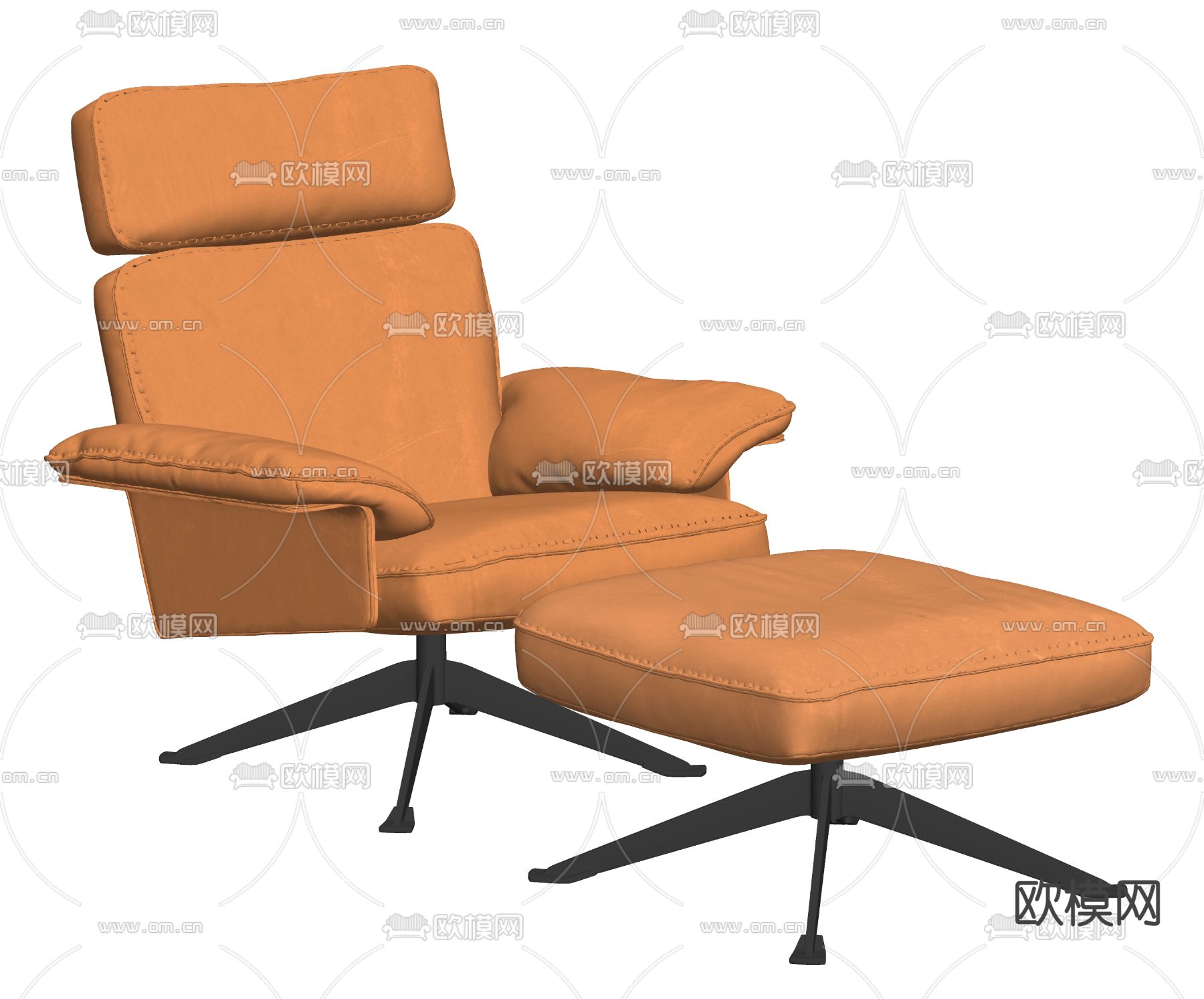 皮革躺椅 休闲椅子su模型下载（渲染图2）