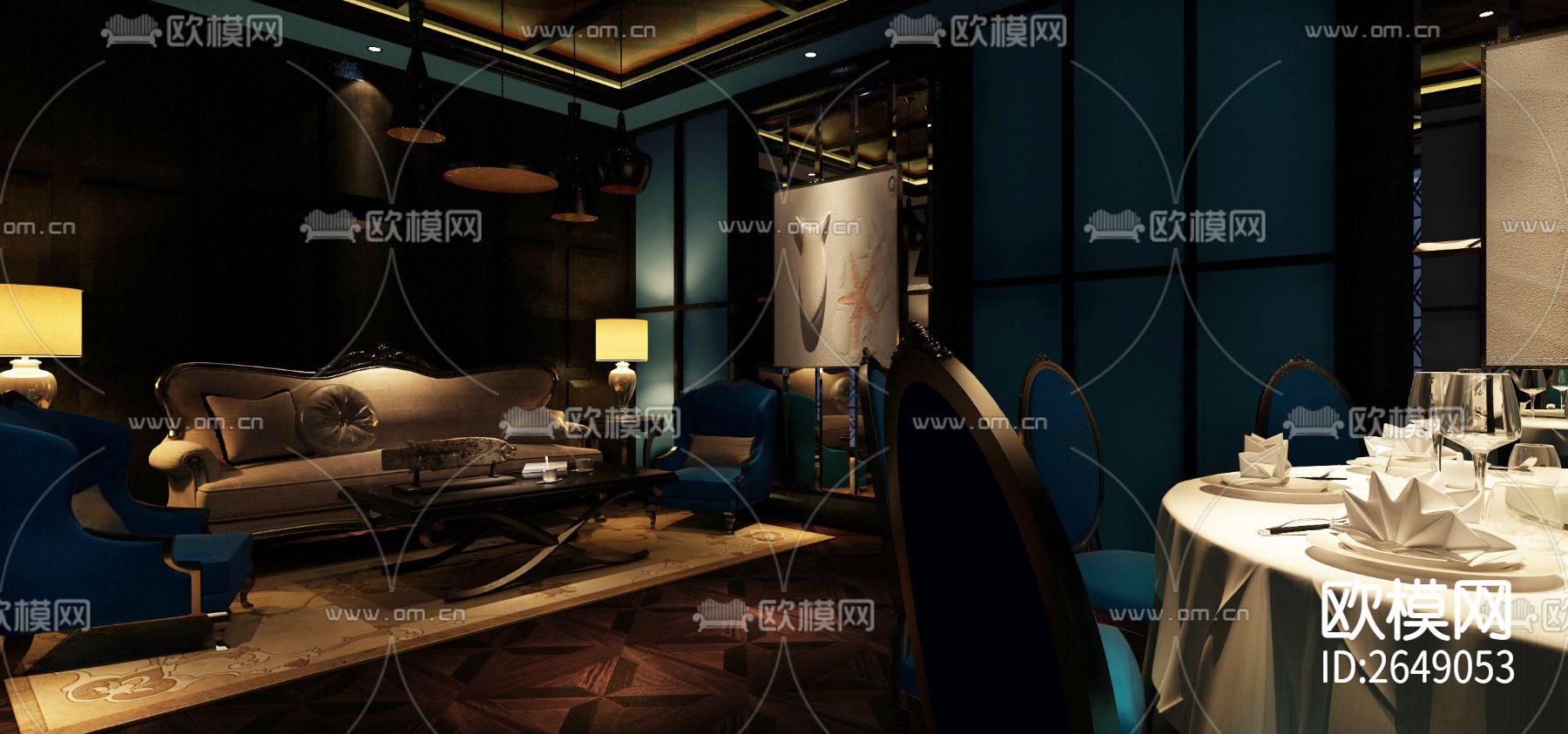 茶餐厅饭店CAD施工图下载（渲染图6）