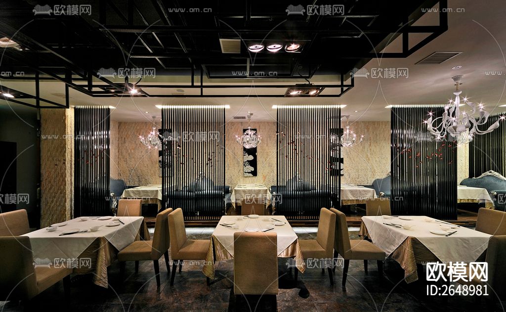 茶餐厅饭店CAD施工图下载（渲染图2）