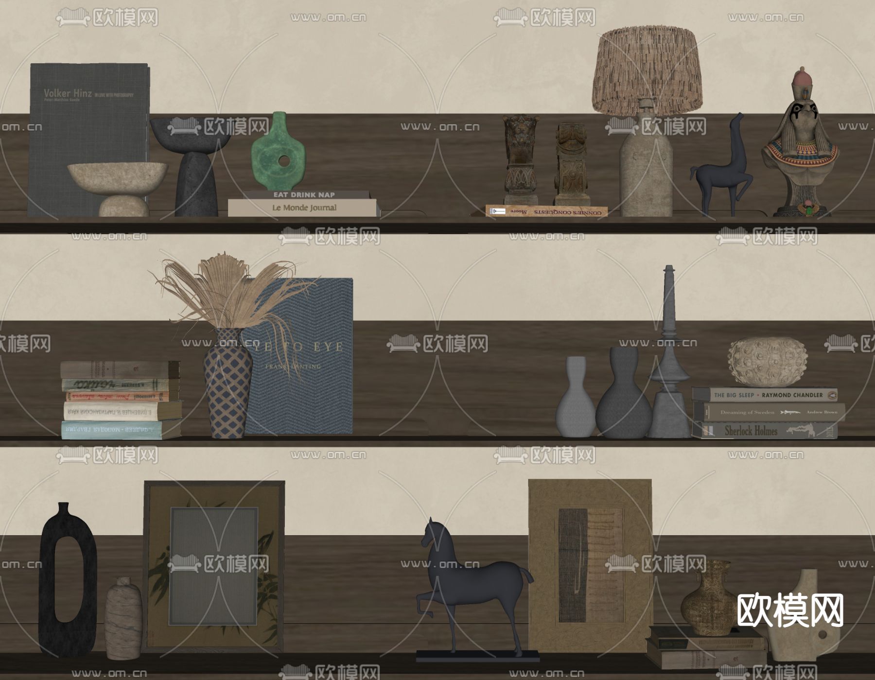 侘寂饰品摆件 书籍 器皿 雕塑su模型下载（渲染图2）