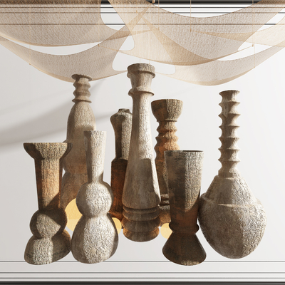  侘寂风陶罐 器皿su模型 