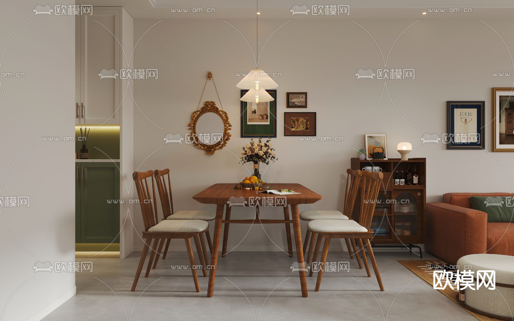 中古风客厅 餐厅3d模型下载_ID14093986_3dmax免费模型-欧模网