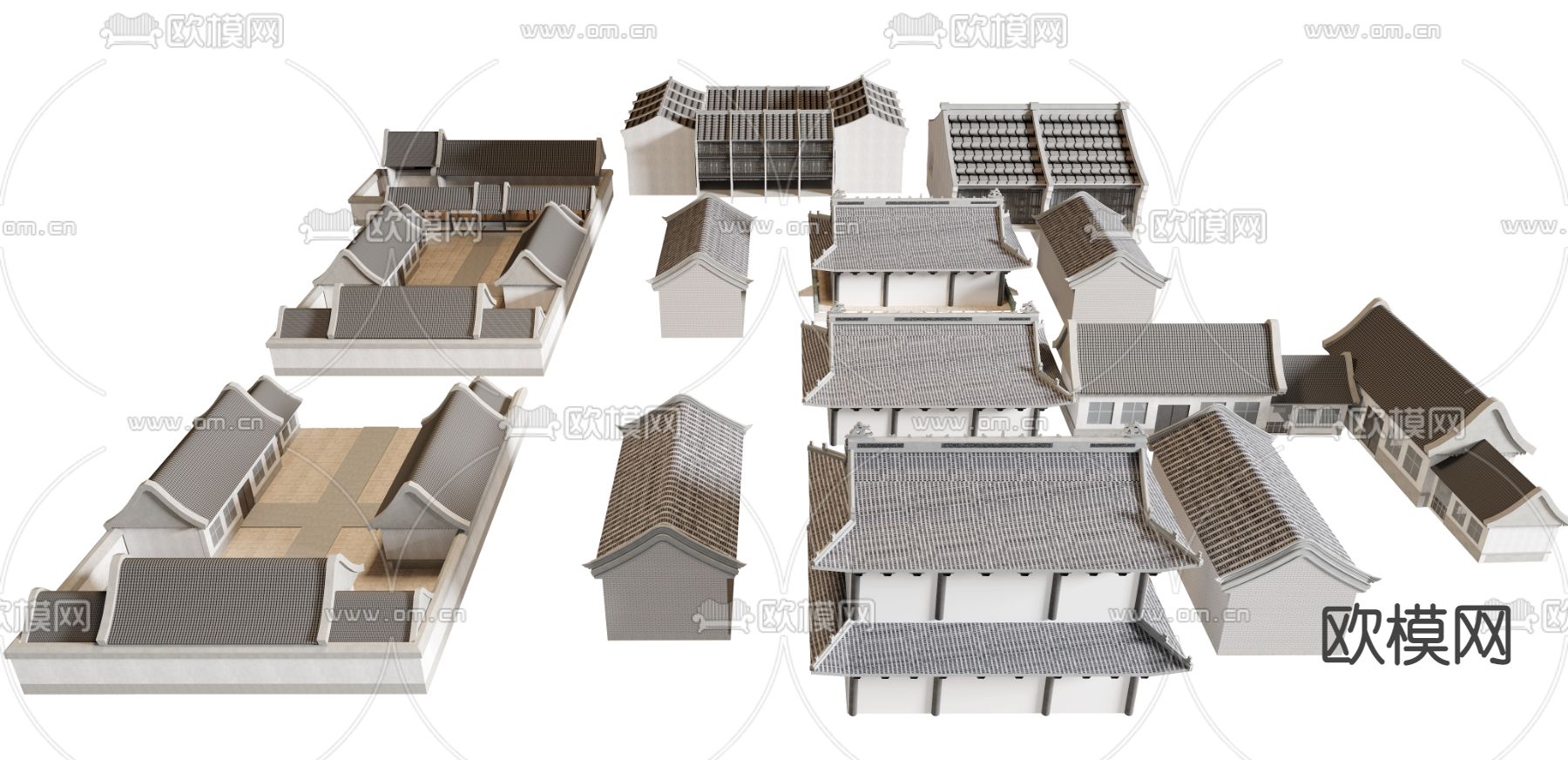 中式古建 骑楼 四合院3d模型下载_ID14095718_3dmax免费模型-欧模网