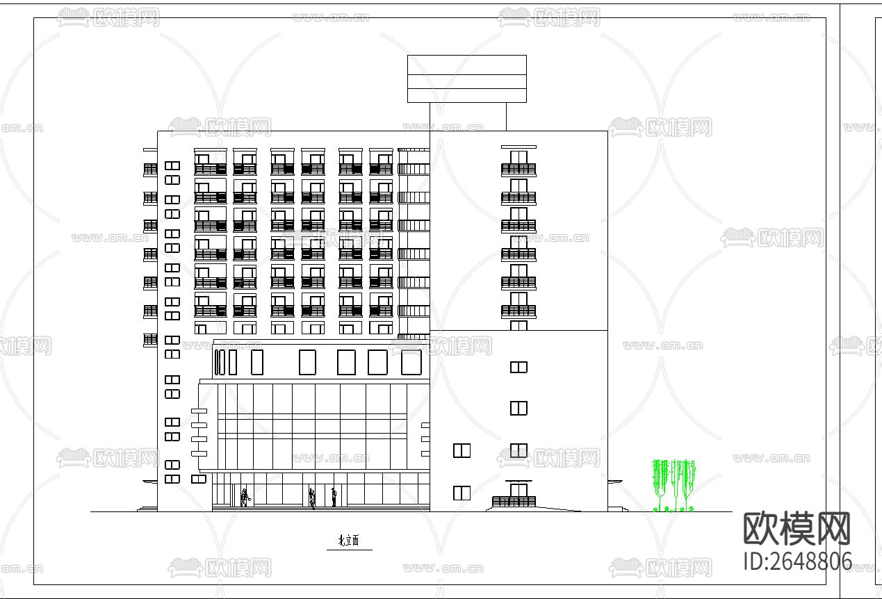 高层综合楼CAD施工图下载（渲染图2）