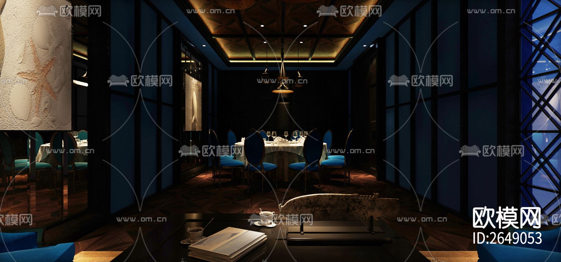 茶餐厅饭店CAD施工图下载（渲染图2）