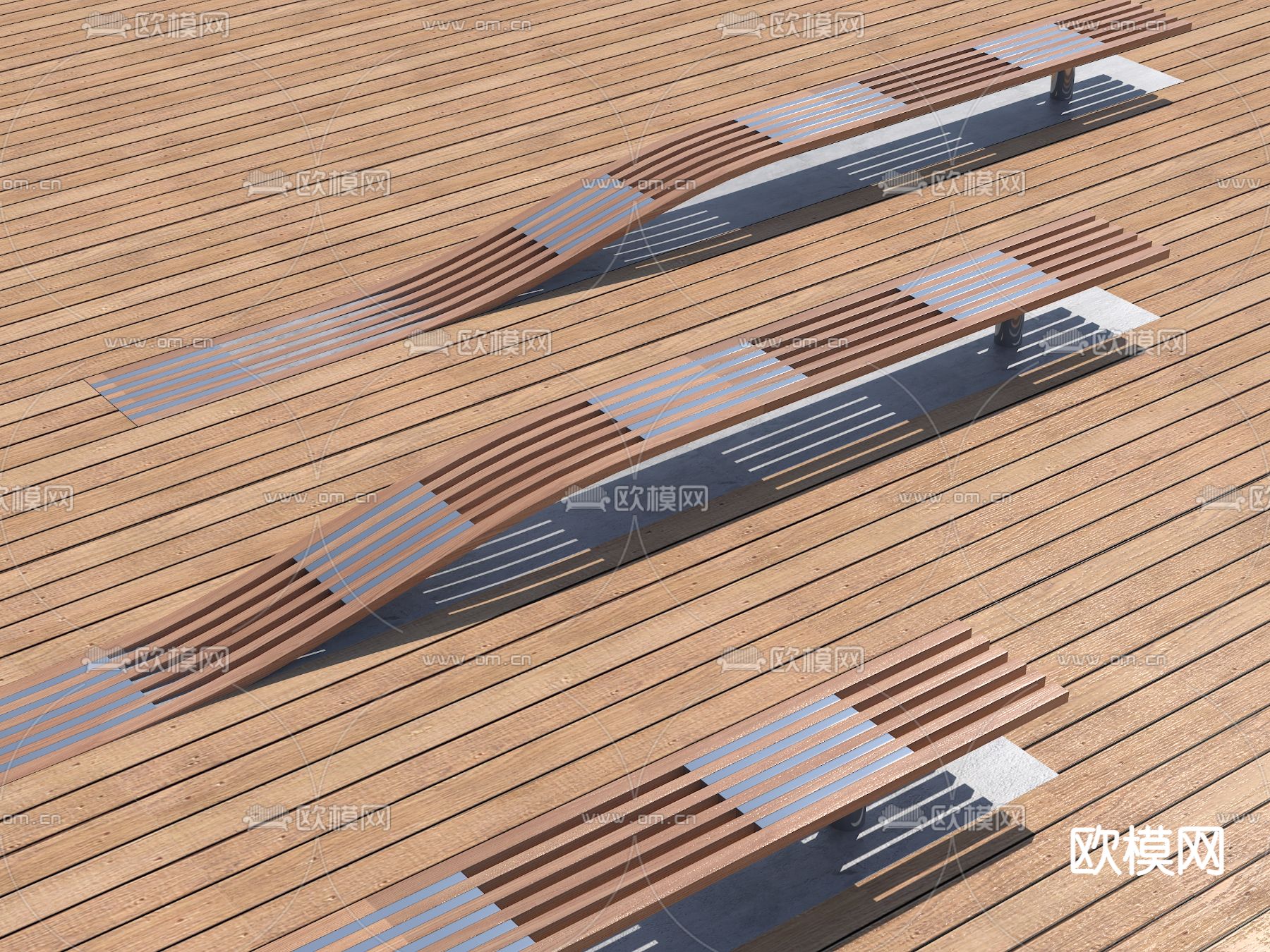 木栅格长凳 公用椅su模型下载（渲染图2）