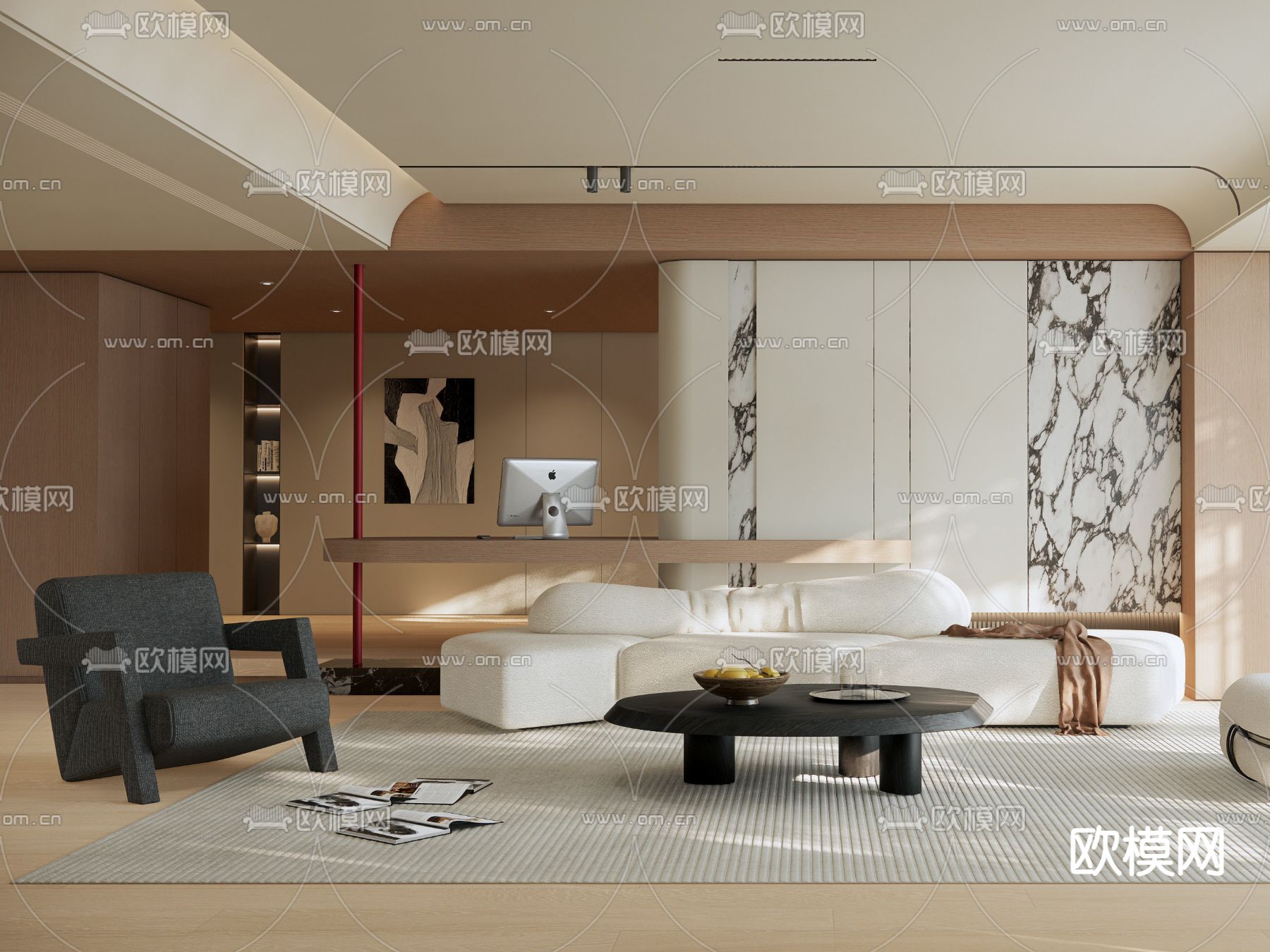 现代客厅su模型下载（渲染图2）