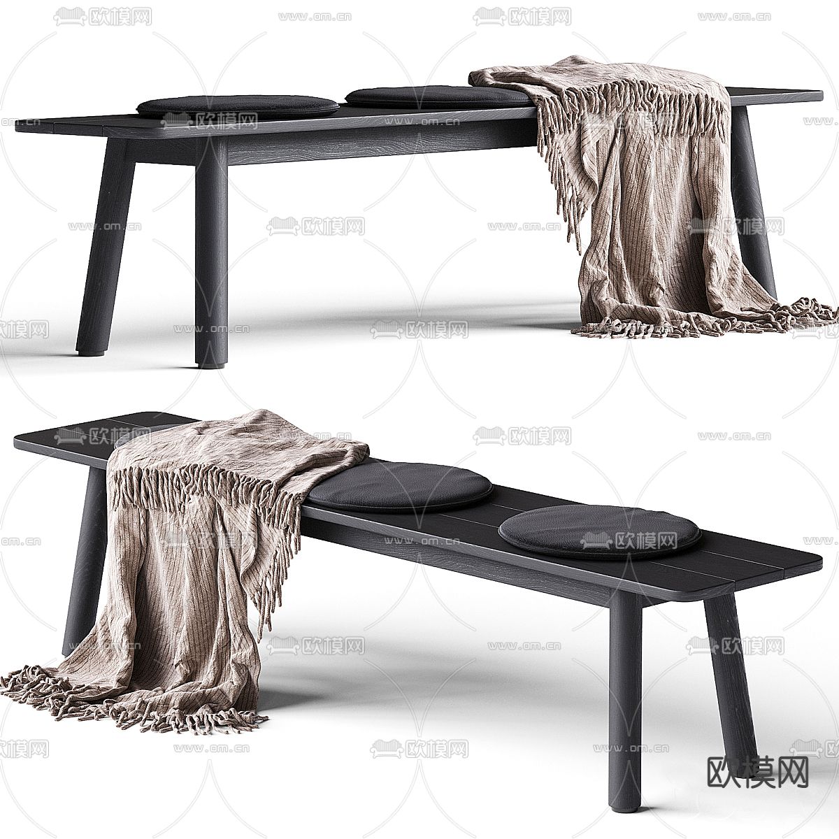 B&B 长凳 换鞋凳3d模型下载（渲染图1）