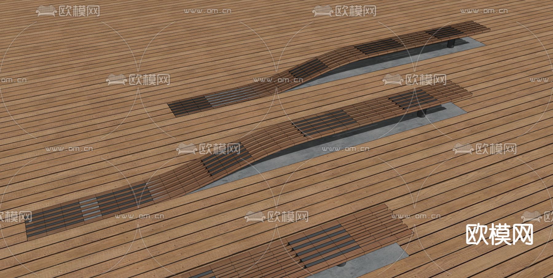 木栅格长凳 公用椅su模型下载（渲染图3）