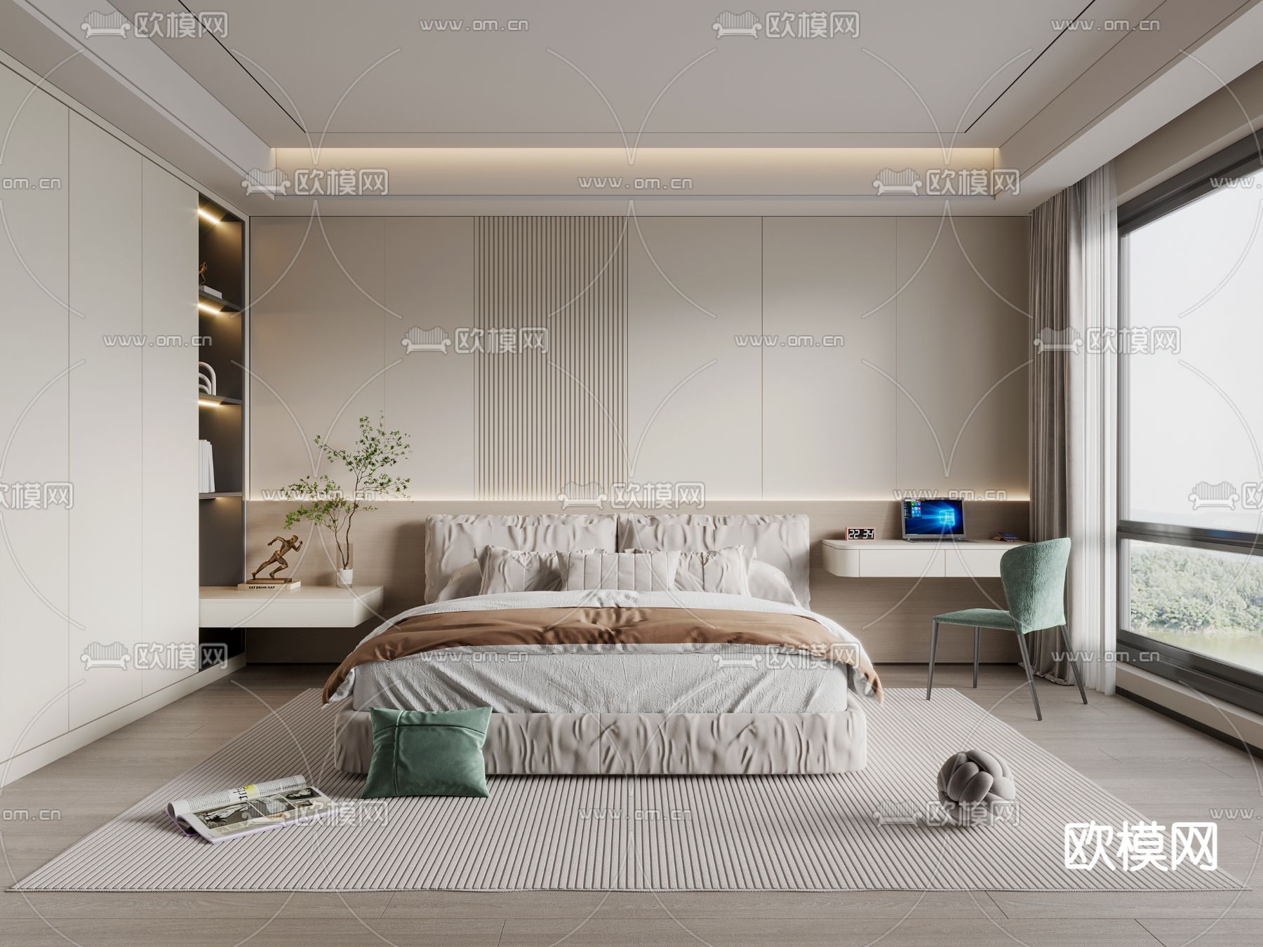 奶油风卧室 主人房3d模型下载