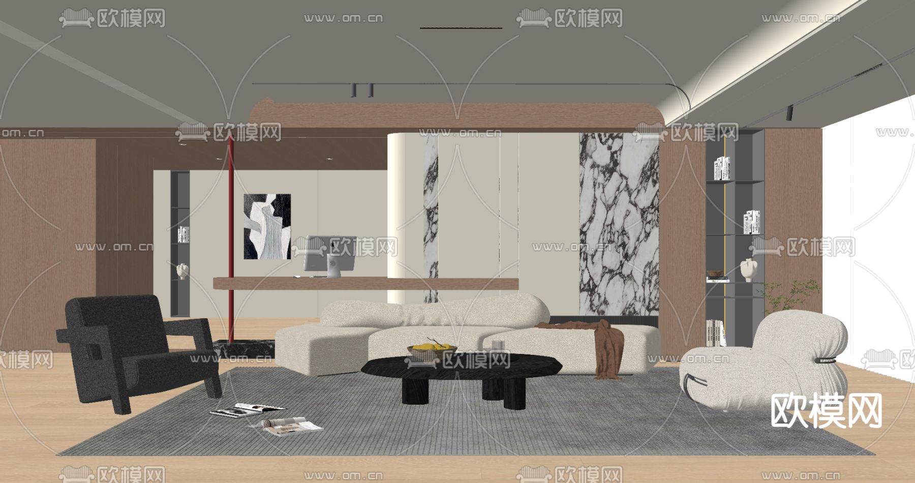 现代客厅su模型下载（渲染图4）
