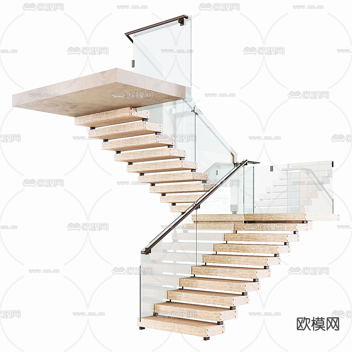 悬空楼梯 玻璃楼梯3d模型下载（渲染图2）