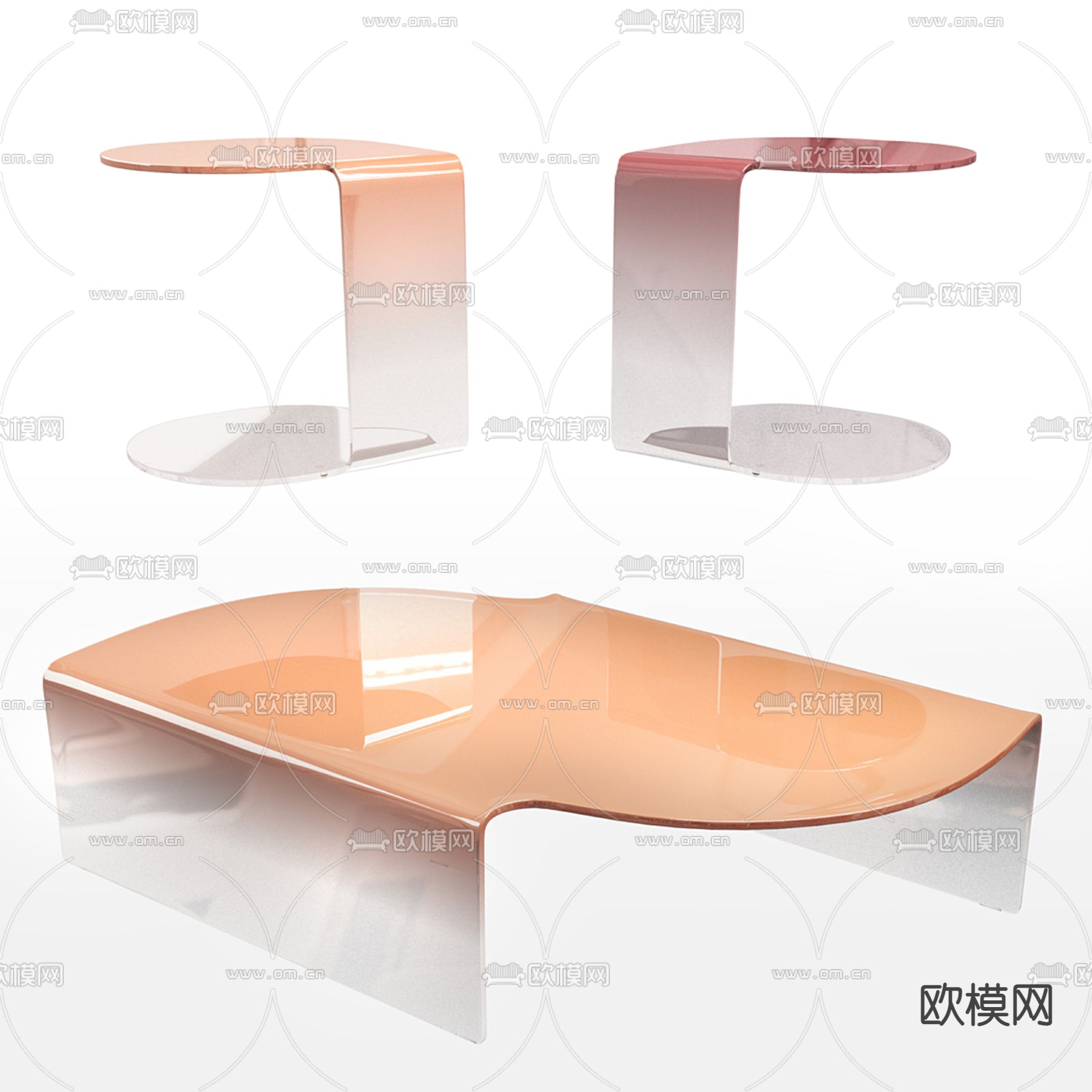 透明角几 圆几3d模型下载