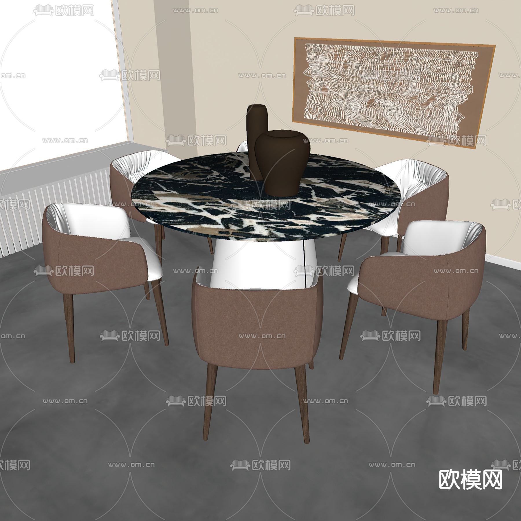 圆餐桌椅su模型下载（渲染图2）