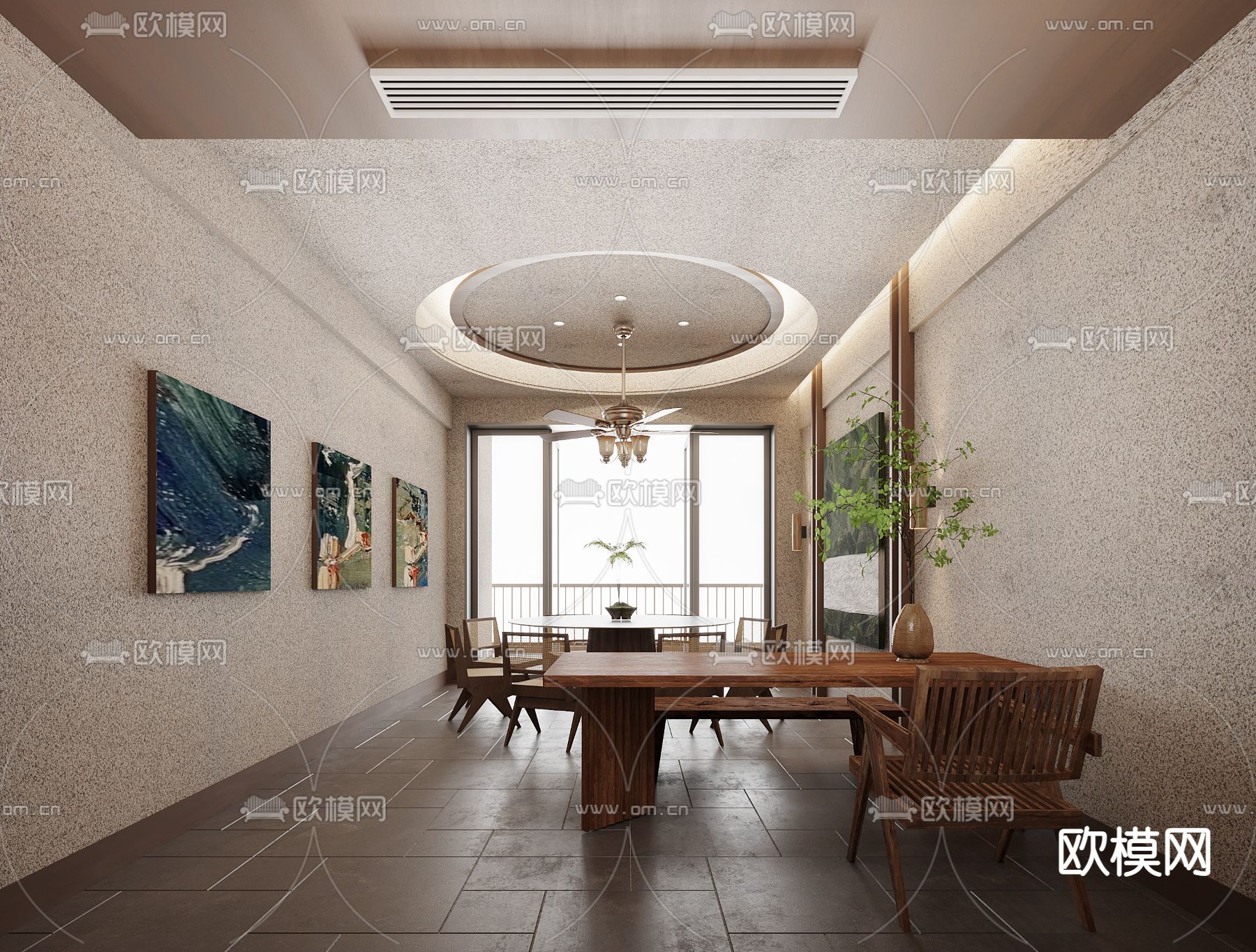 侘寂风餐厅 包房 包间 包厢3d模型下载（渲染图2）