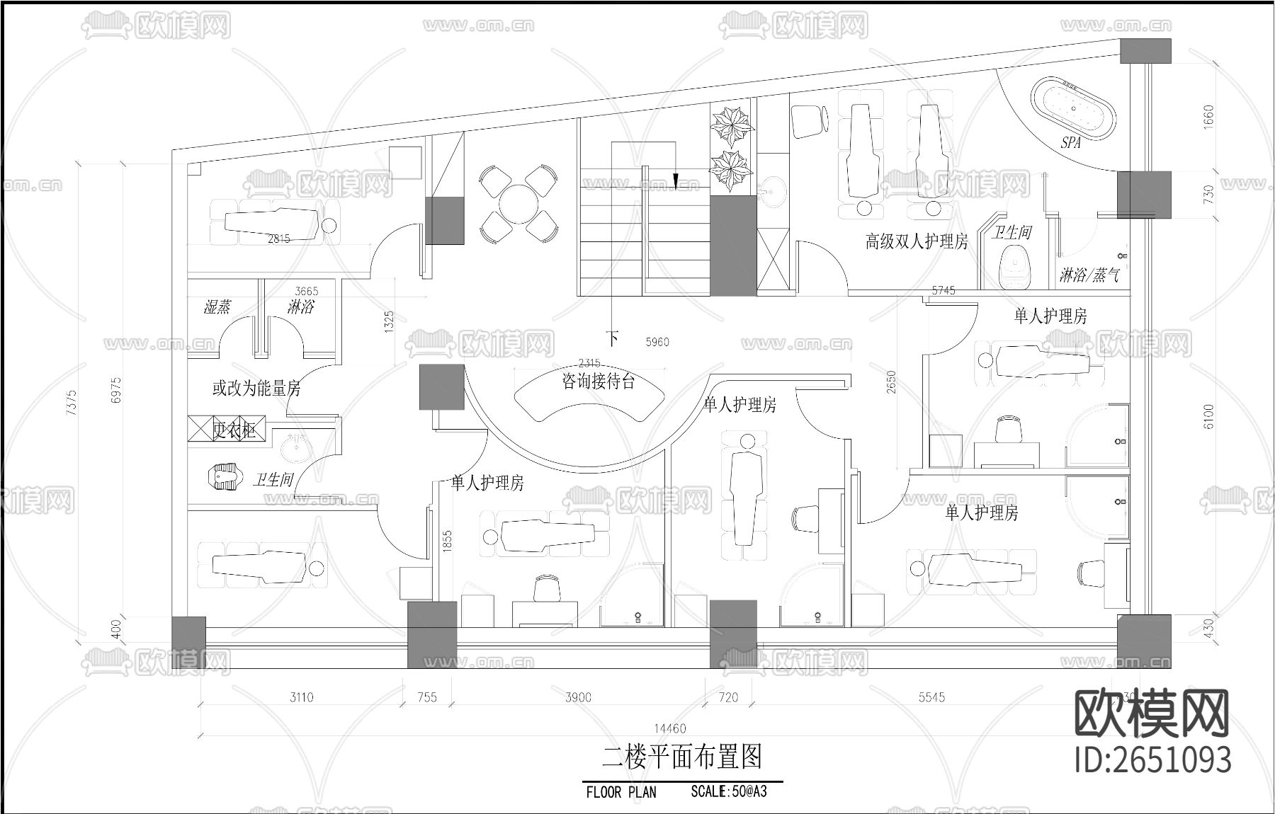 理发店cad平面图下载（渲染图4）