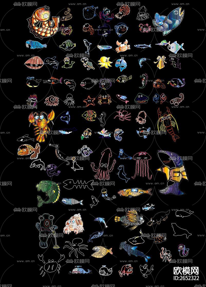 水族箱海洋生物cad图库下载（渲染图3）