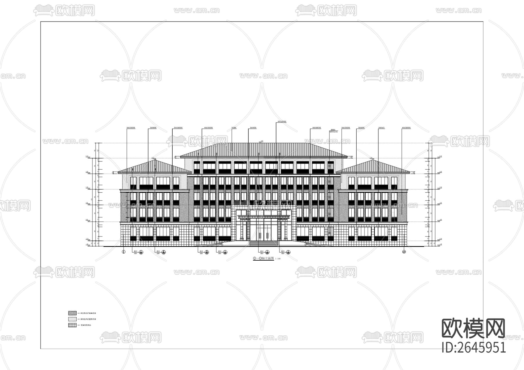 城市新区综合服务楼CAD施工图下载（渲染图4）