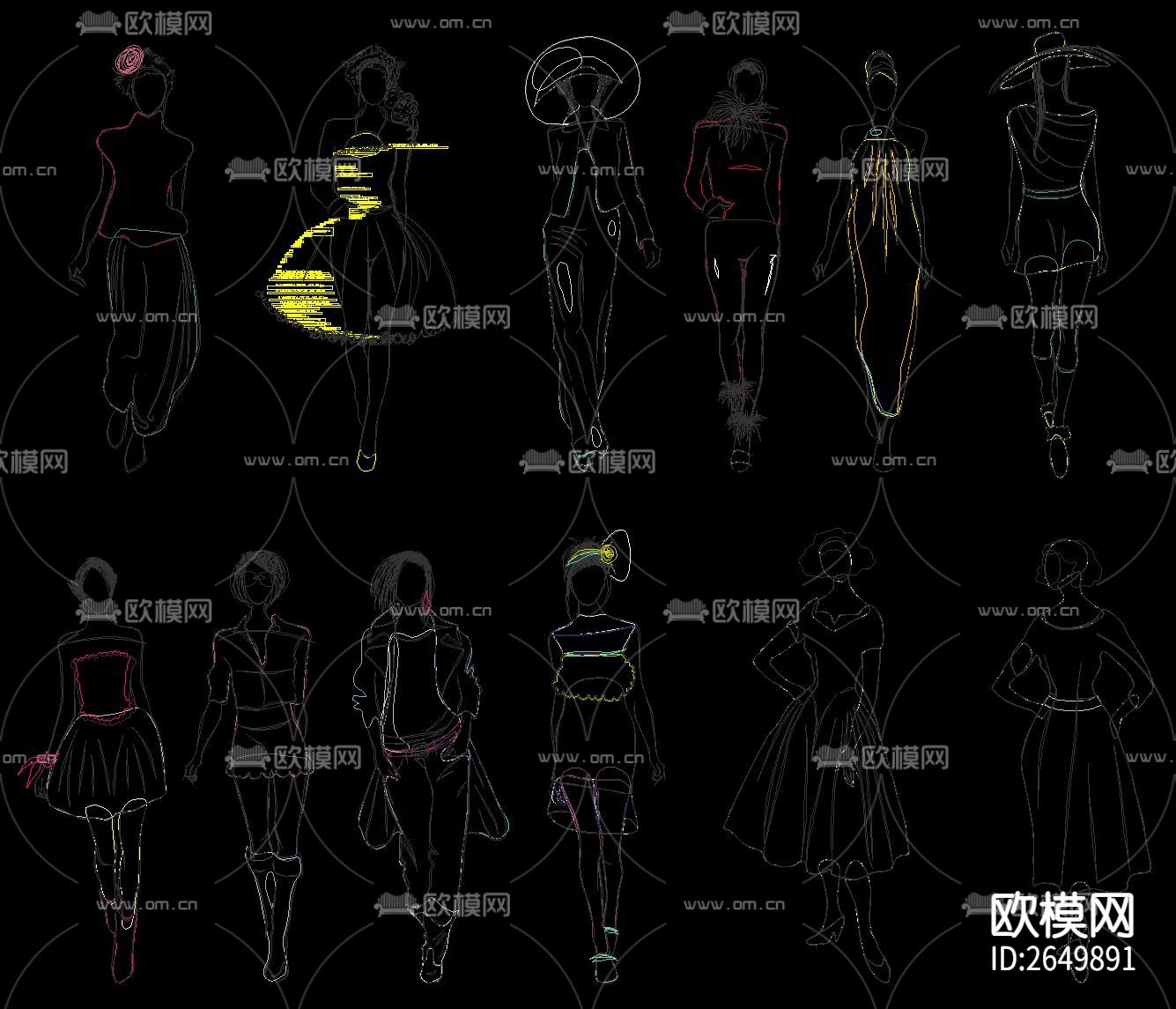 人物手绘CAD图库下载（渲染图10）