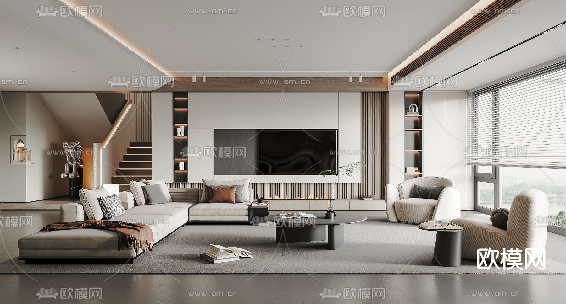 现代客厅su模型下载（渲染图1）