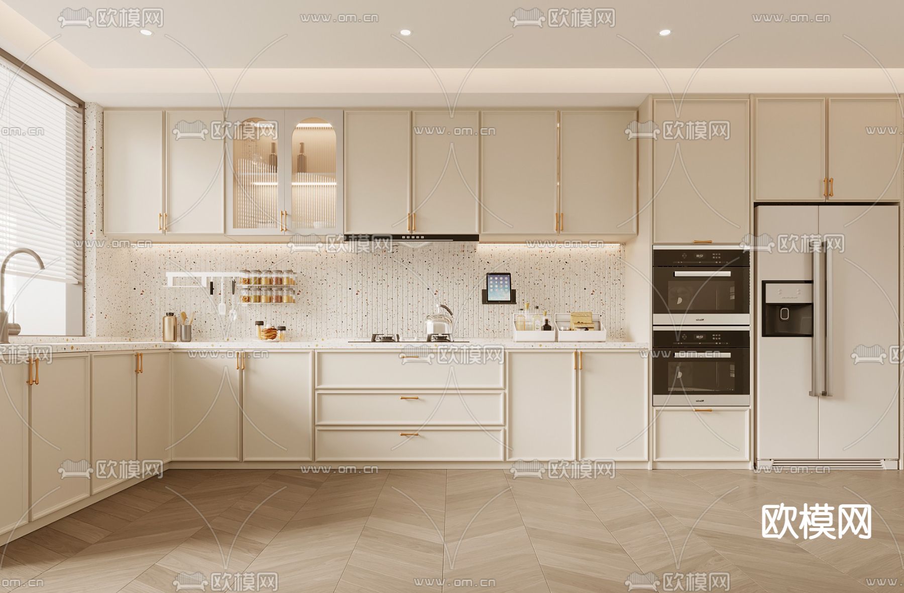 法式厨房 橱柜su模型下载（渲染图1）