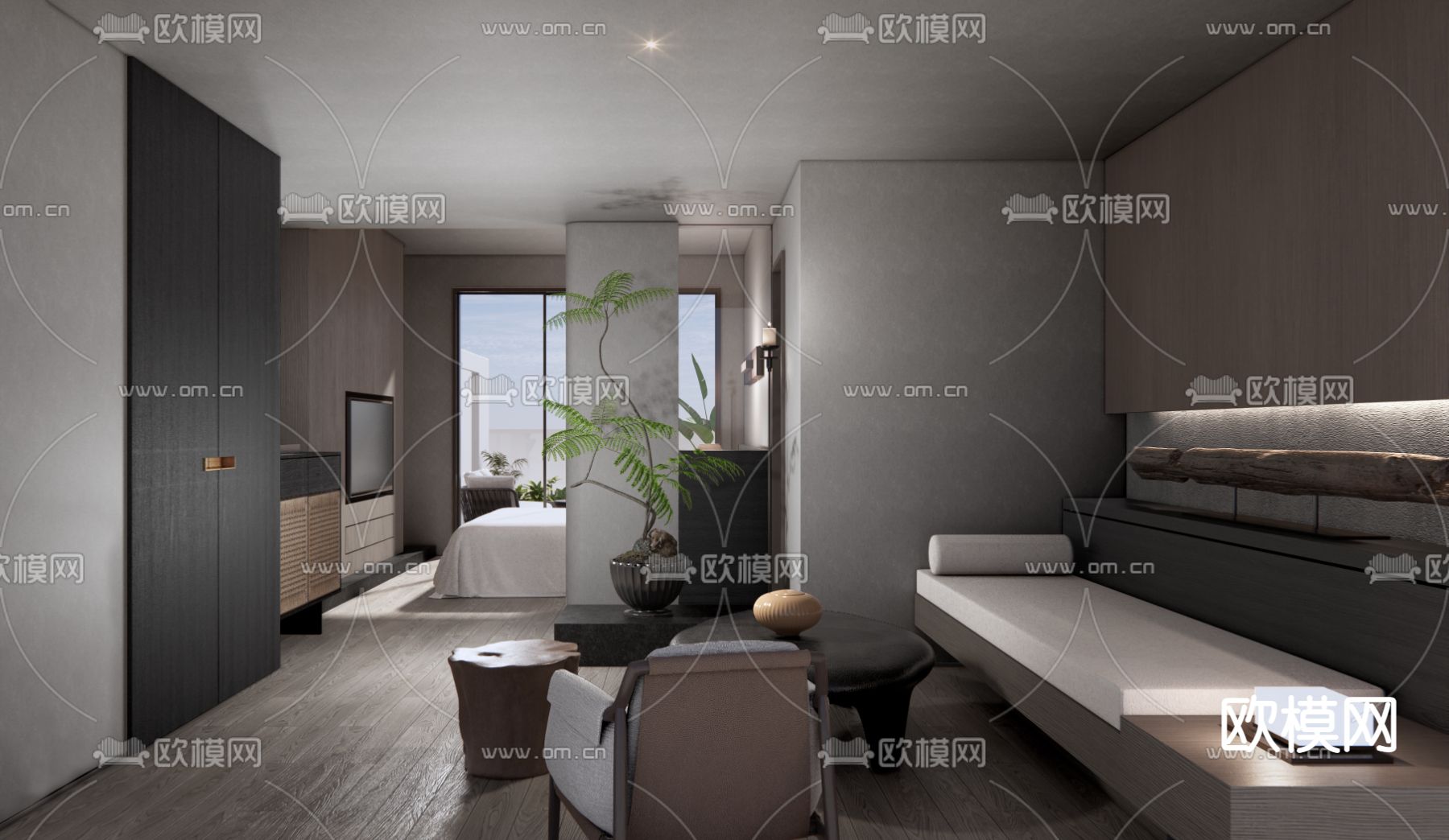 侘寂酒店客房 套房su模型下载（渲染图3）