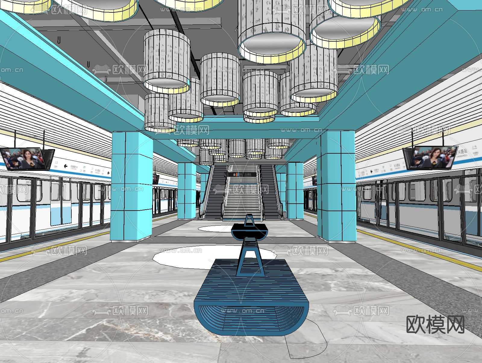 地铁站 候车站 站台su模型下载（渲染图2）