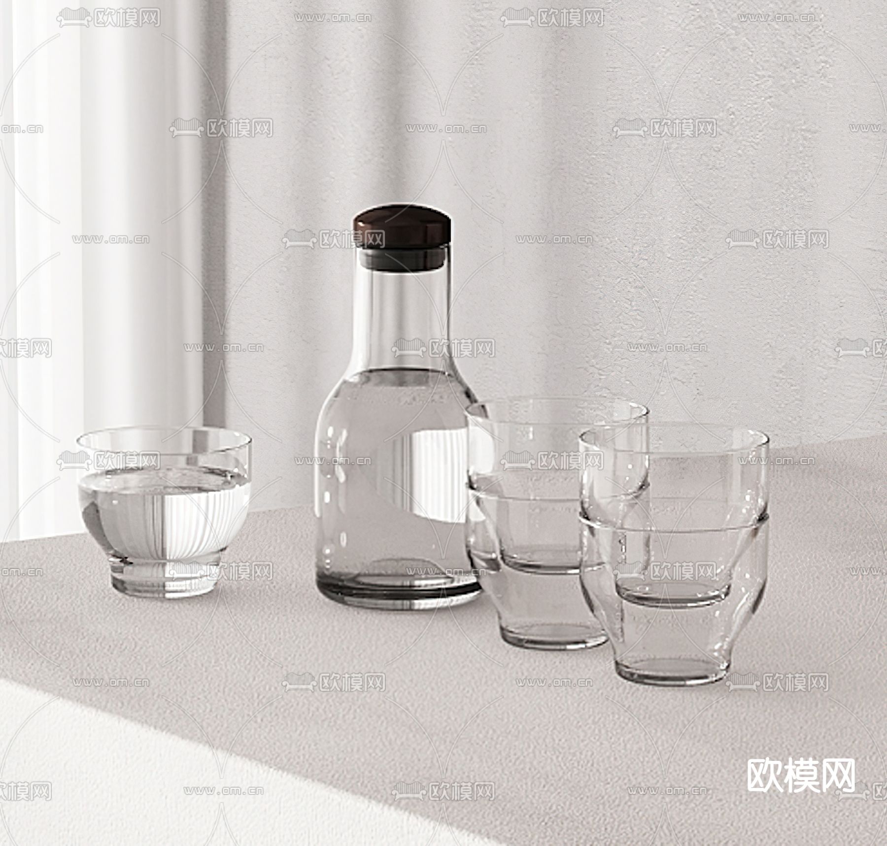 餐具 玻璃杯子 水瓶su模型下载（渲染图1）
