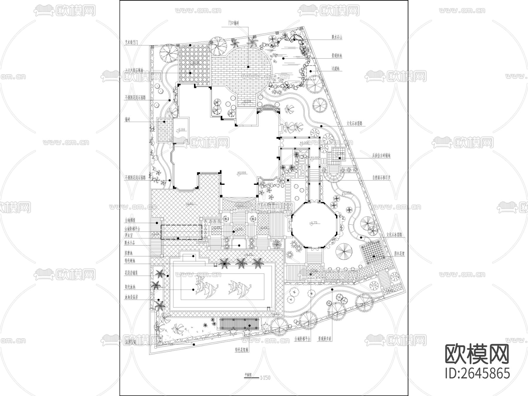 别墅花园cad平面图下载（渲染图2）