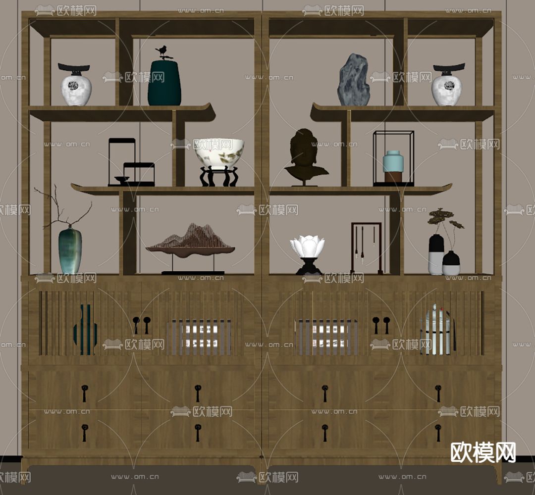 博古架 陈列柜su模型下载（渲染图2）